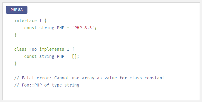 Typed class constants in PHP 8.3